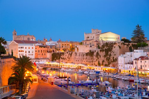 Mahon harbour at night, car hire by easyCar